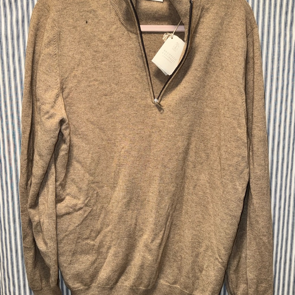 Brunello Cucinelli Tan Zip Up Sweater